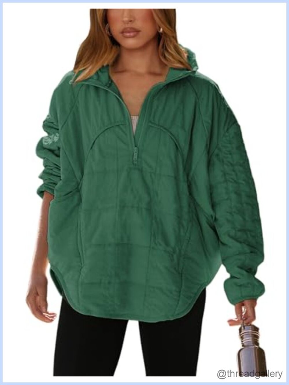 Oversized Lightweight Quilted Pullover Jacket Half Zip Puffer Women